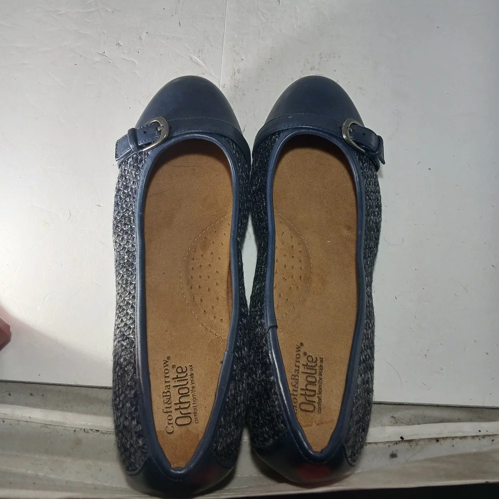 Croft‎ Barrow Ortholite Ballet Flats 7 Navy Blue Boucle Buckle Officecore Preppy